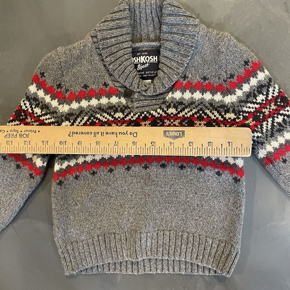 Oshkosh Shawl Collar Fair Isle Grandpa Knit Cardigan Sweater Baby Boy 24 Month - Picture 3 of 6